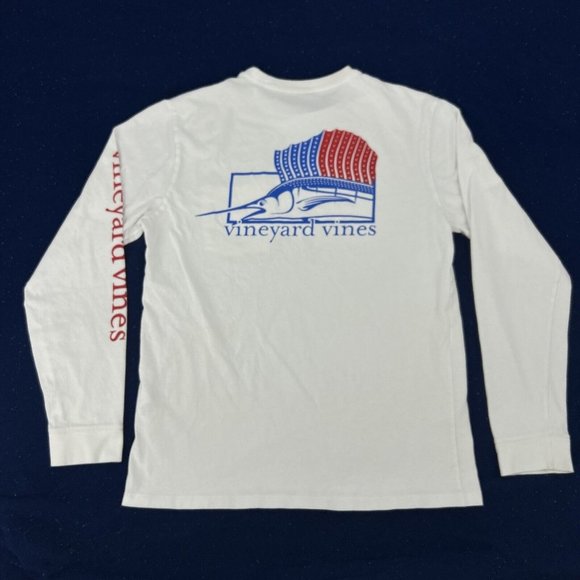 Vineyard Vines Shirt Men's‎ S White Long Sleeve Crew Neck Pocket Tee Sailfish - Picture 6 of 10
